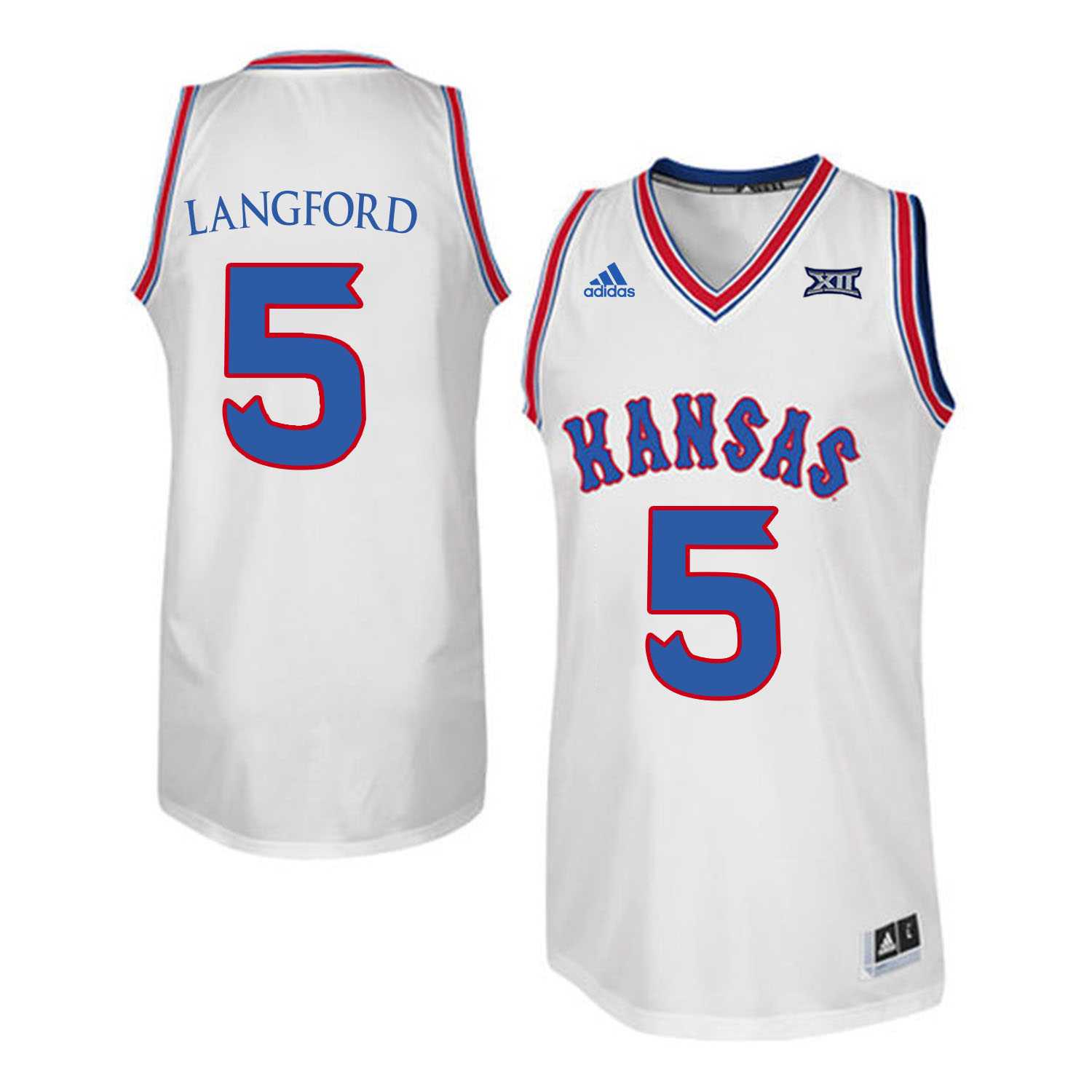 Kansas Jayhawks 5 Keith Langford White Throwback College Basketball Jersey Dzhi